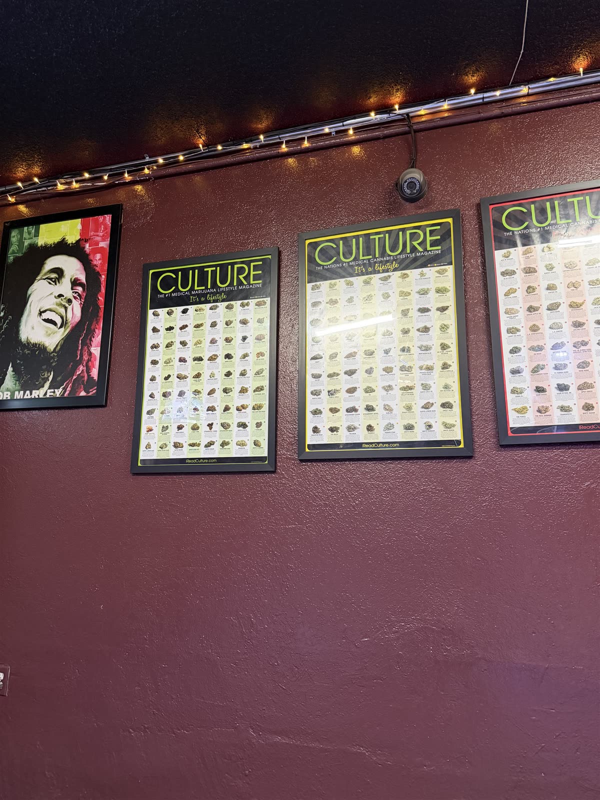 Strain posters on the wall inside Central Remedies.